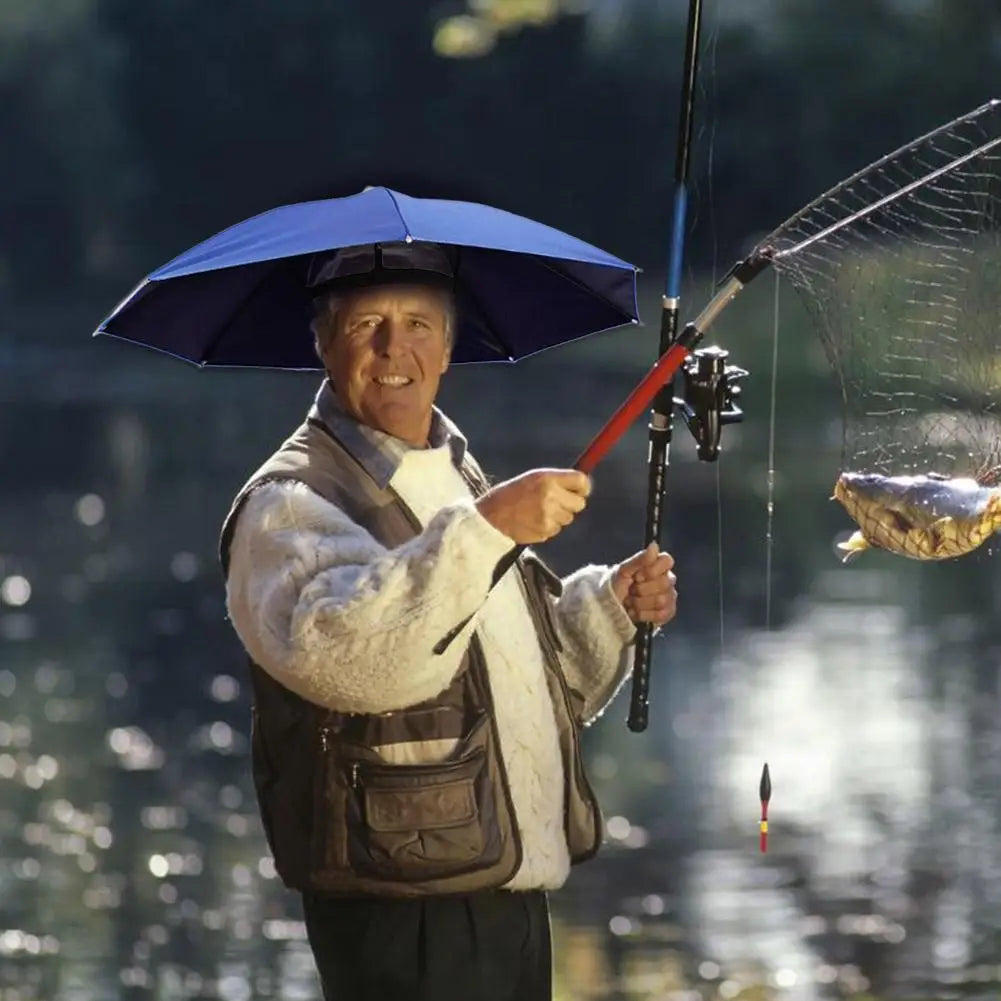 Outdoor Portable Umbrella Hat Sunscreen Waterproof Fishing Umbrella Universal Headwear Hats Sun Camping Beach Foldable Hats
