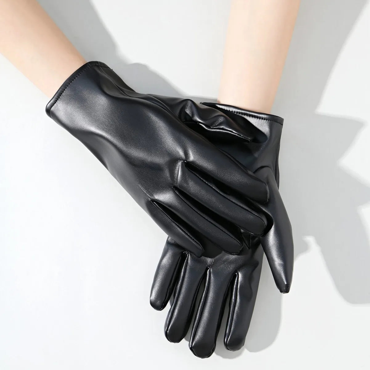 Ladies' black leather gloves sexy photo leather gloves ladies' autumn and winter warm driving gloves
