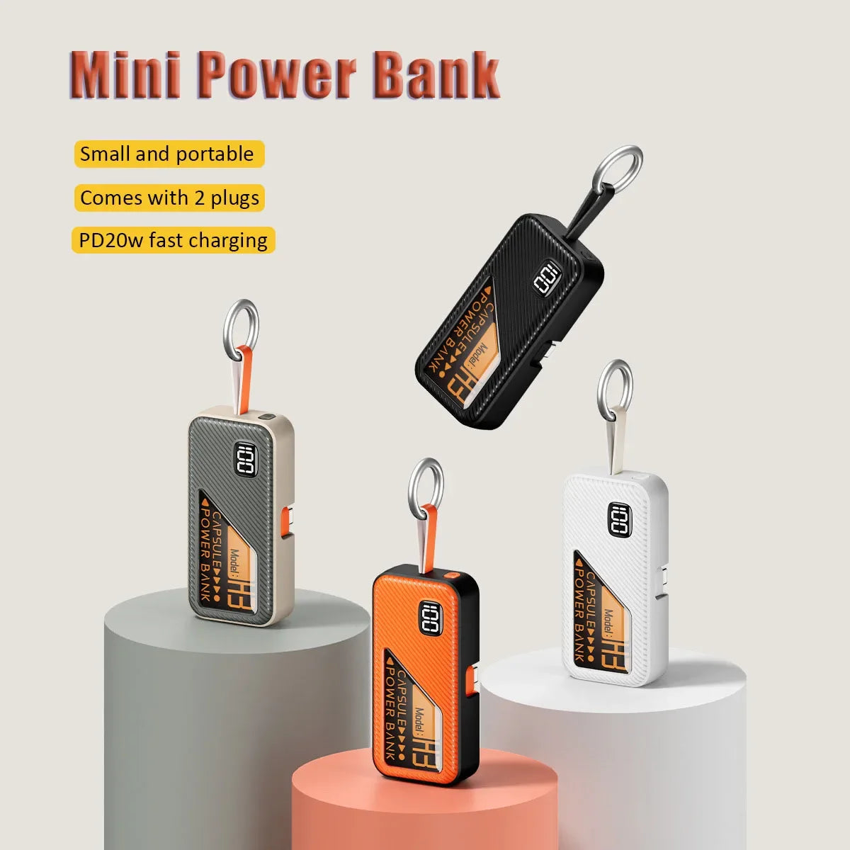 5000mAh Small Portable Keychain Mobile Power Capsule Power Bank Fast Charging Cable Suitable for IPhone Huawei Xiaomi