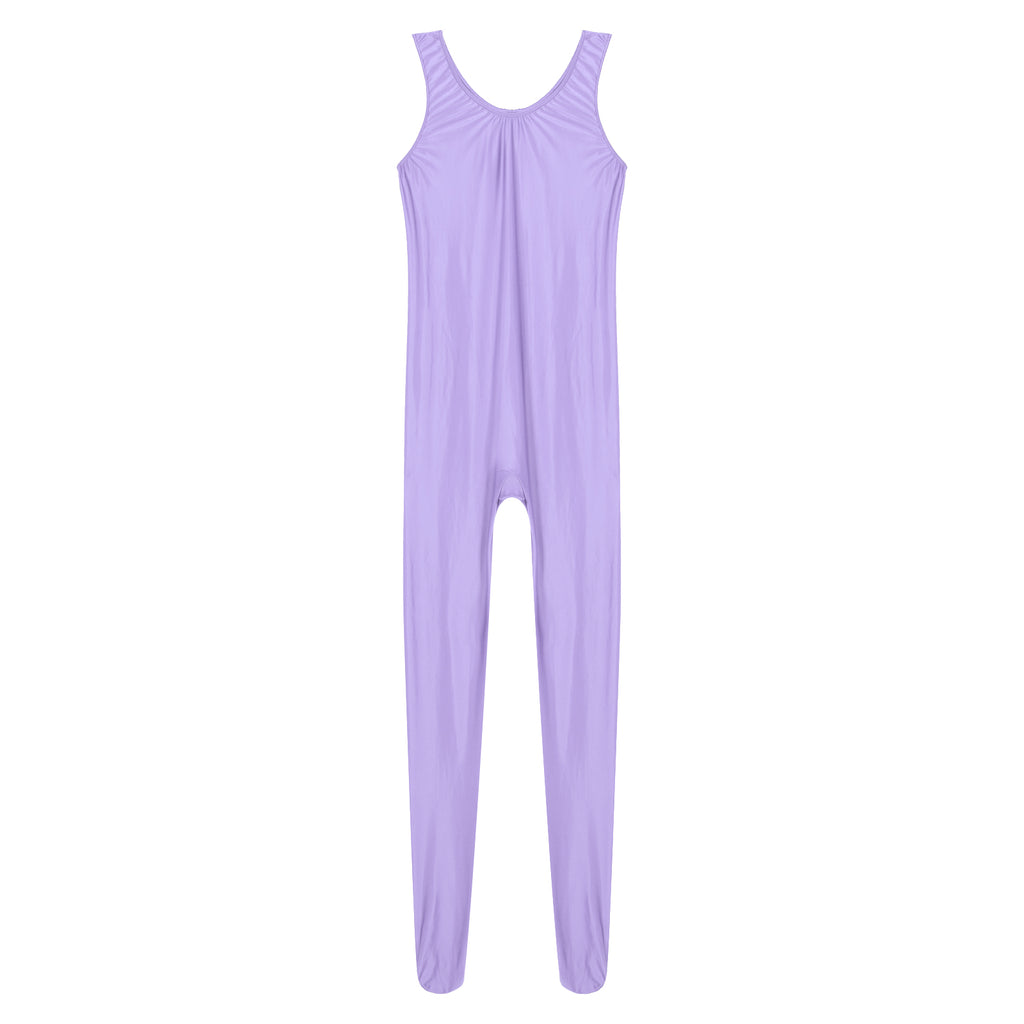 Women's Sleeveless Full Body Bodysuit Glossy Jumpsuit Gymnastics Fitness Swimming Leotard Pole Dance Costume Clubwear Lingerie