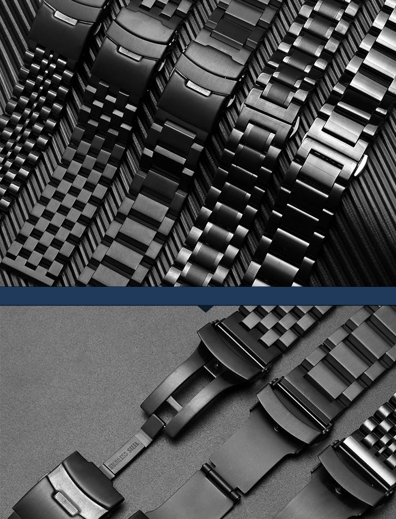 Black Precision Steel Watch strap Chain Accessories 20MM 22MM for Seiko MIDO Citizen Bracelet Men's Wristband