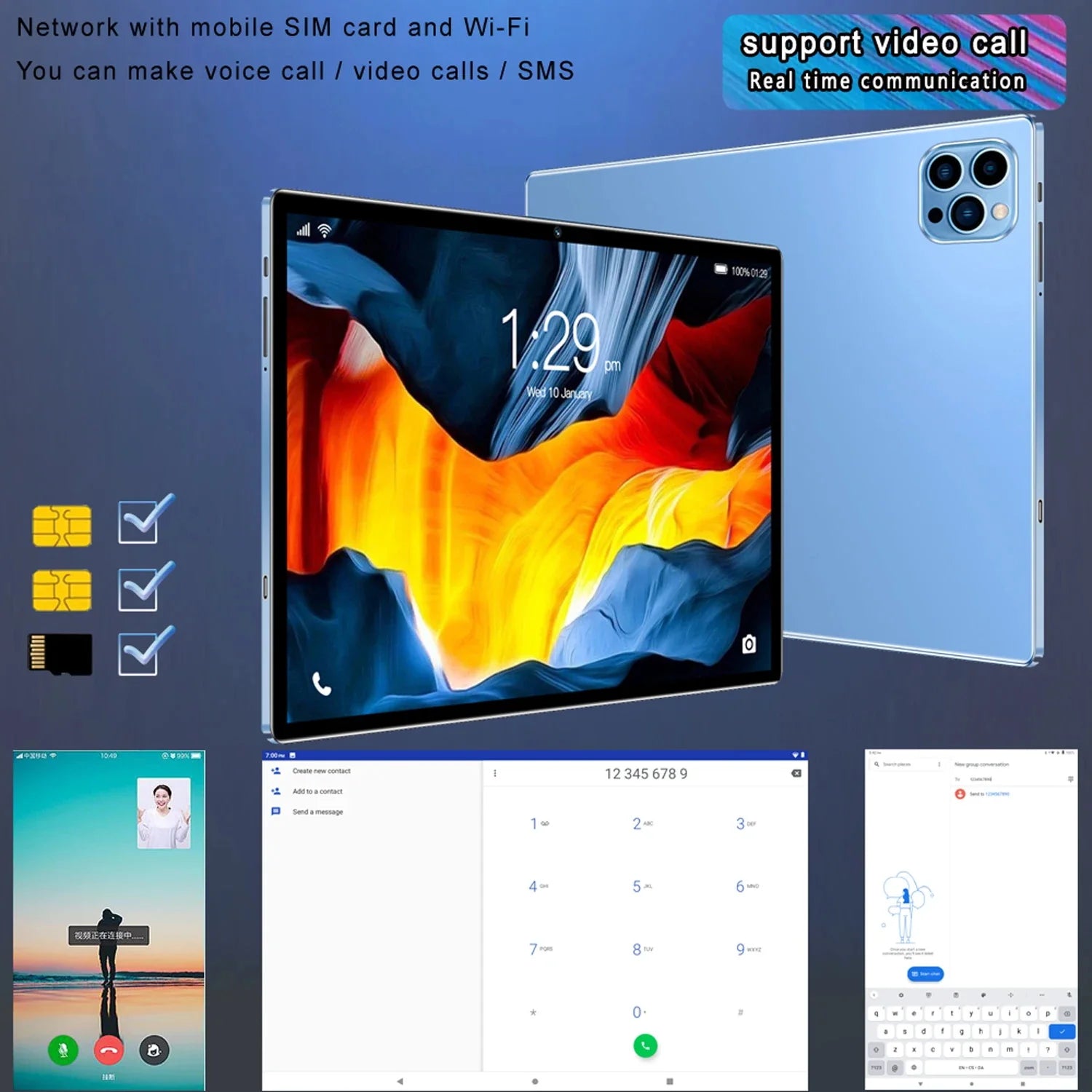 Best Selling Android 10.1-inch Tablet Octa core Dual Cameras Dual SIM 4GB RAM 64GB ROM 5000 Battery Calling Tablet WIFI