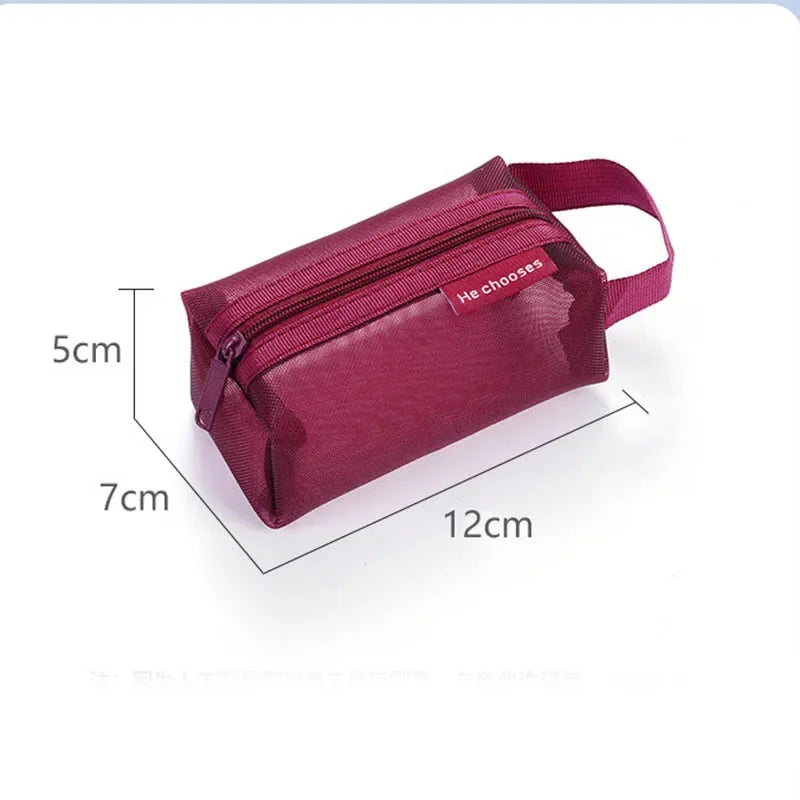 Mini Clear Nylon Mesh zipper Cosmetic Bags Cute Women Small Lipstick Makeup Bags Pouch Data Line Key Earphone Organizer Case