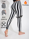 Autumn Winter 1PACK Women's Black White Thick Strip Velvet Thickened Sexy Tight Legging Casual Sports Elegant Fitness Yoga Pants