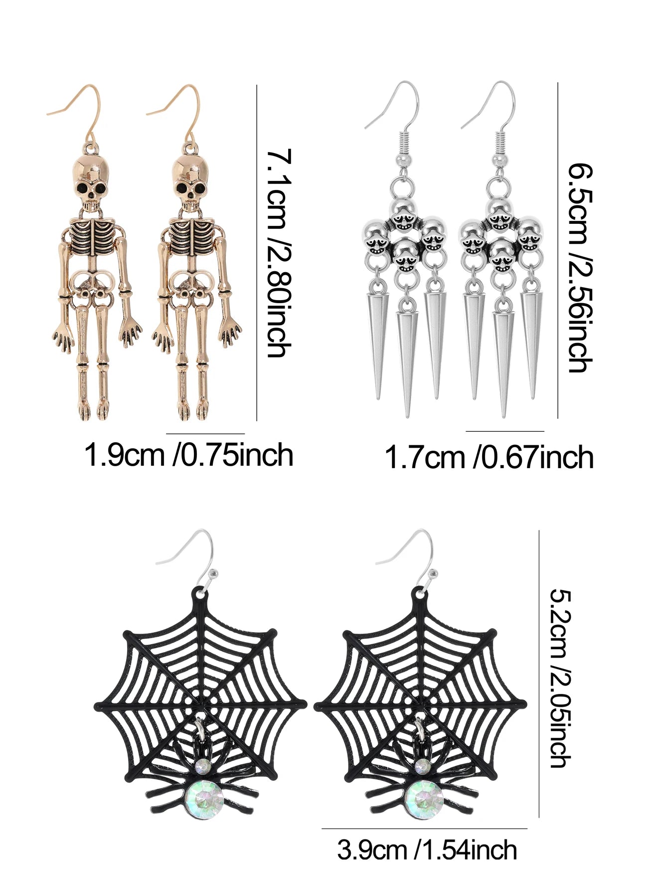 Halloween Dangle Earrings Set Creepy skull Face Mask Cobweb Imitation of Human Skeleton Creative Ear Jewelry Versatile Gifts