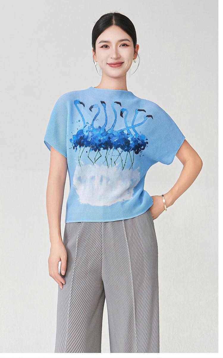 Summer Ladies Elegant T-shirt High Quality Loose Casual Tops Miyake Pleated Tops Factory Direct Sales