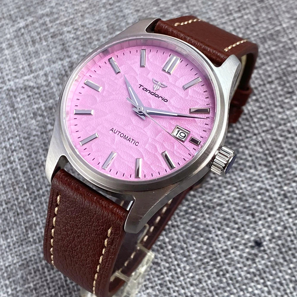Tandorio Automatic 20ATM Diving Watch for Men Pink Dial Date NH35AA 200m Water Resist 39mm Sapphire Crystal Screw-in Crown