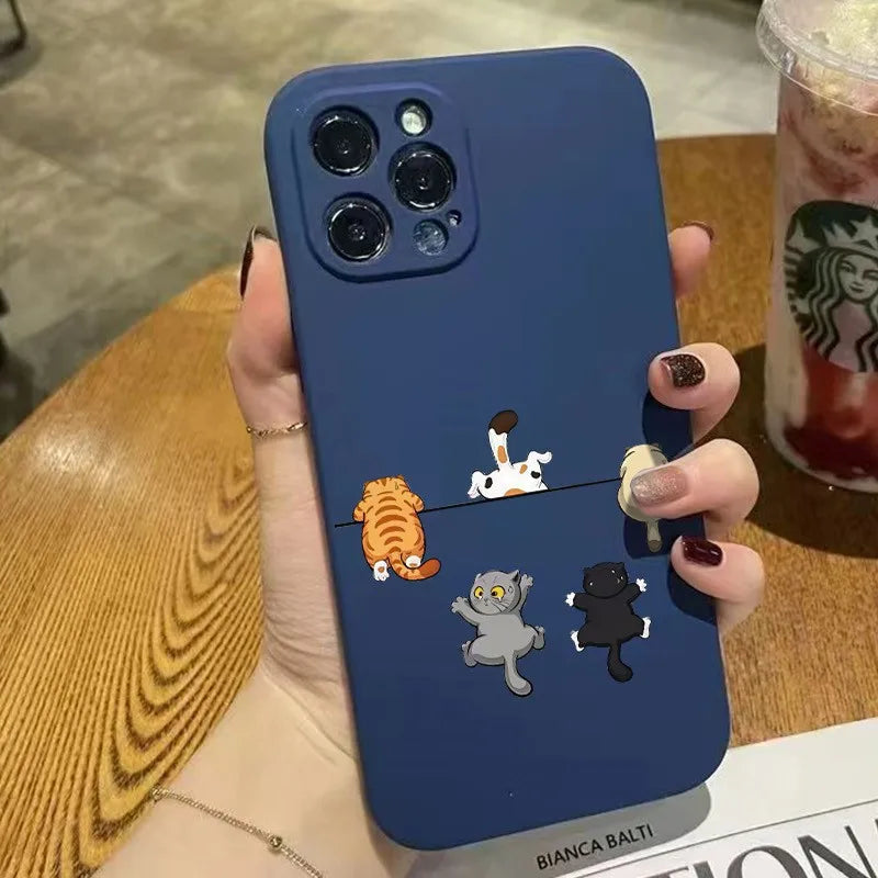 Phone Case Five Adorable Cats Pattern For iPhone 17 16 15 14 13 12 11 Pro Max XS XR X 7 8 Plus 16E 17 Air 13 Mini Silicone Cover