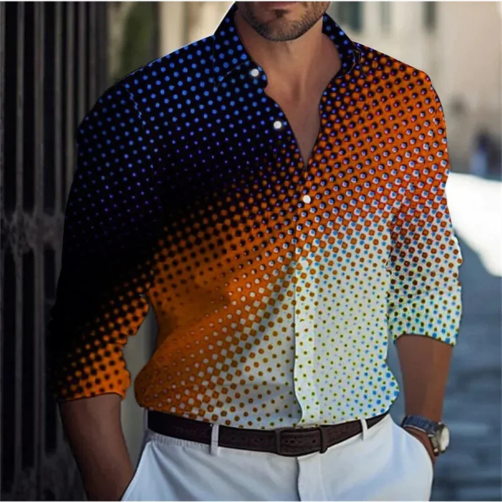 Men's long sleeved shirt striped spotted pattern 3D printed top for spring and autumn new fashion casual men's unisex clothing