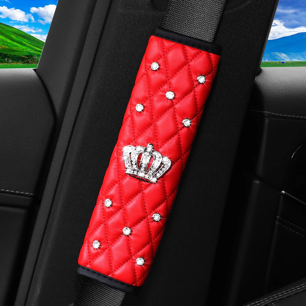 A skin feeling PU sheepskin embroidered crown diamond artificial stone car shoulder guard seat belt automotive supplies