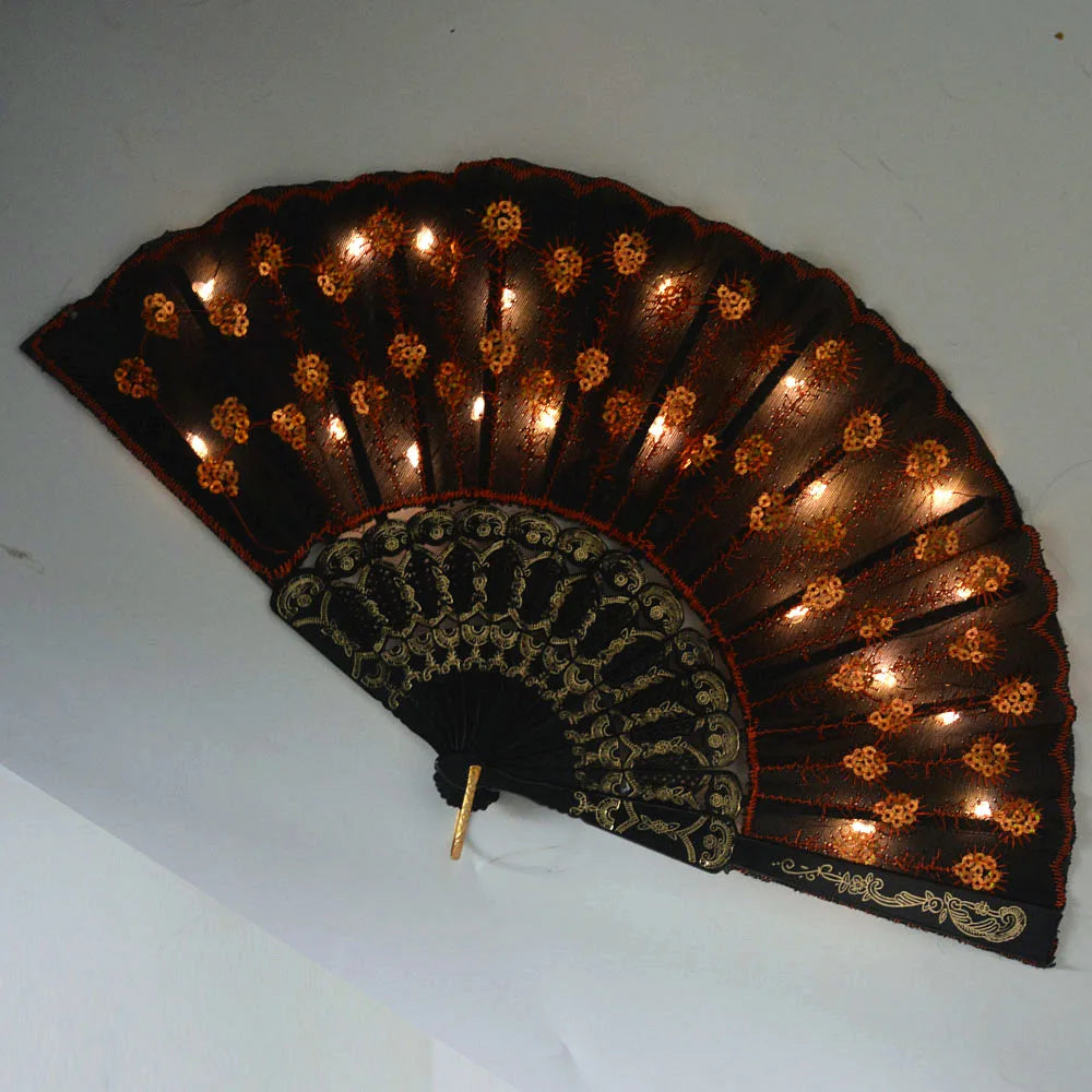 Party Glow Light Up Flower Peacock Hand Fan Dance Show Church Birthday Gift  Bar Props Wedding Festival Halloween Christmas