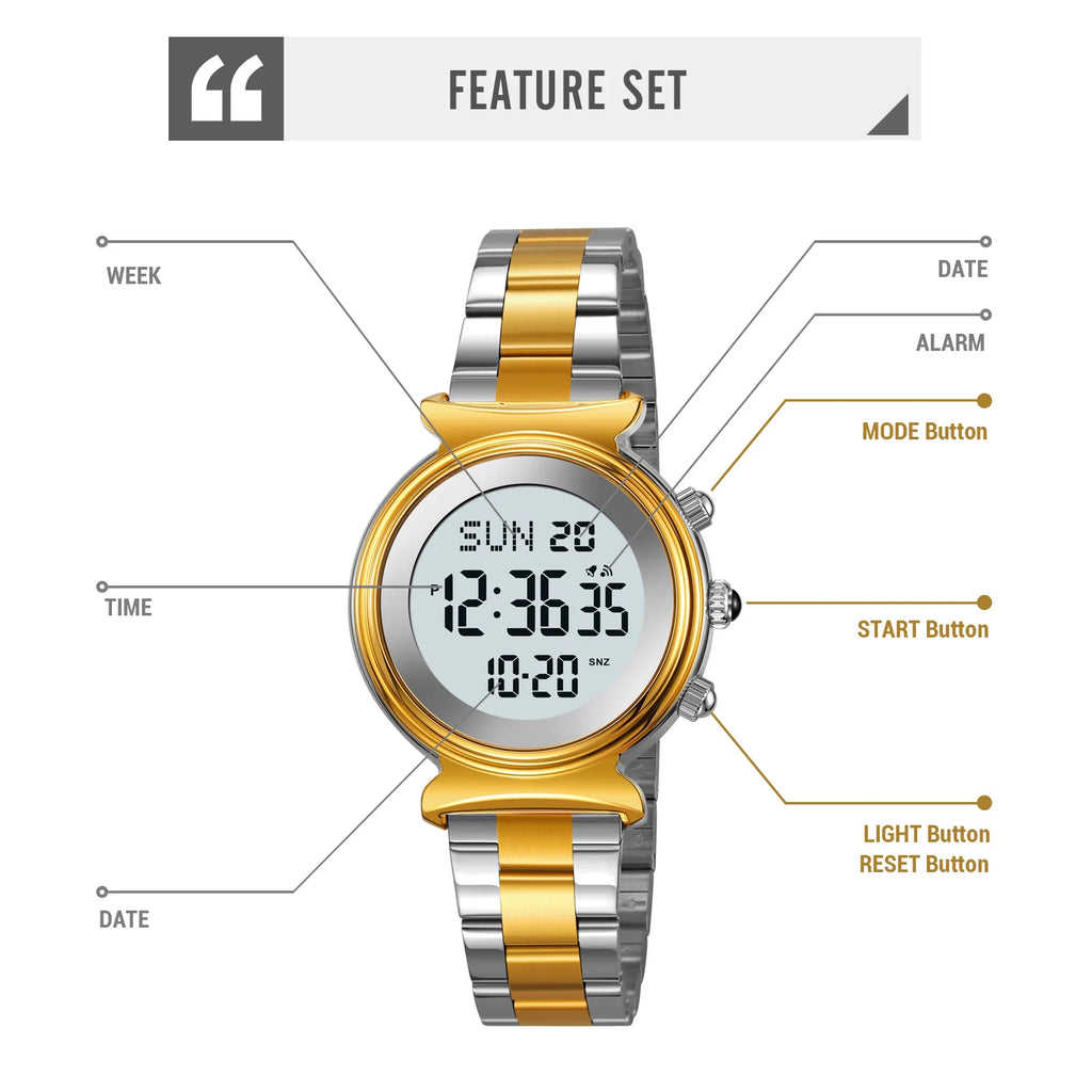 SKMEI Fashion Women's Alloy Digital Business Watch Waterproof Steel Strap Women Watch Simple Exquisite Silver Watch with 2408