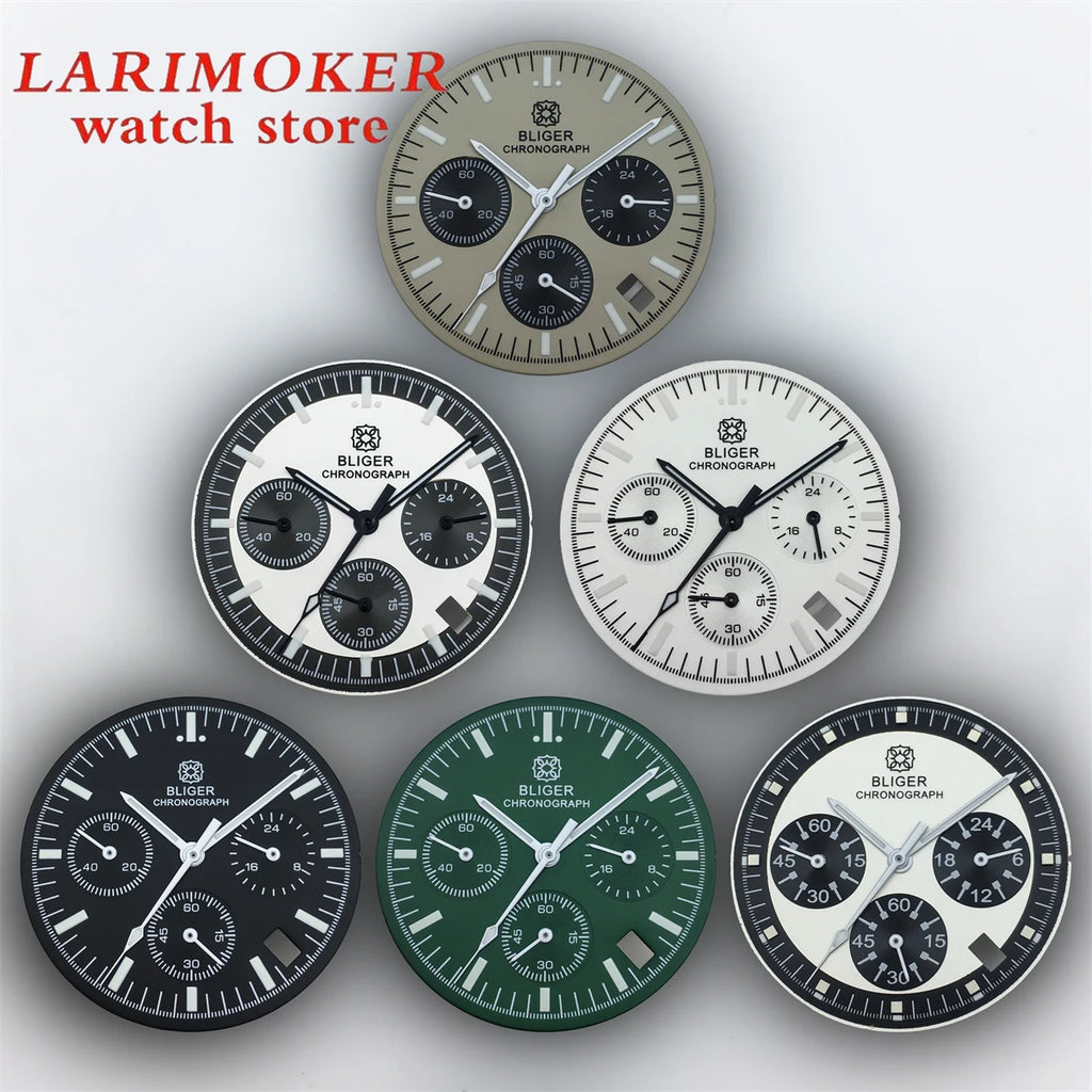 BLIGER 31.5mm 6-pin dial quartz movement Watch dial with VK63 Watch hands C3 green glow-in-the-dark with VK63 movement