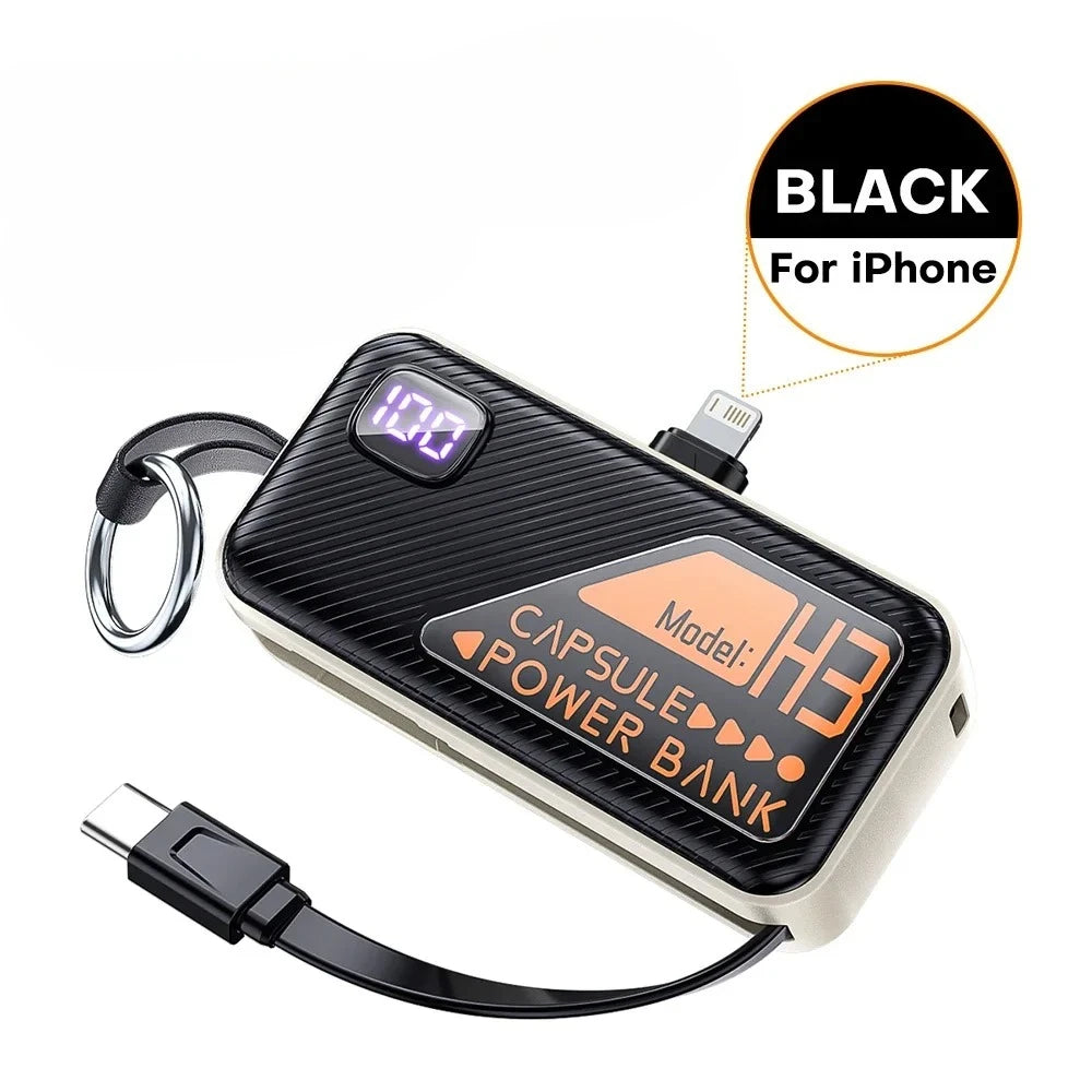5000mAh Small Portable Keychain Mobile Power Capsule Power Bank Fast Charging Cable Suitable for IPhone Huawei Xiaomi
