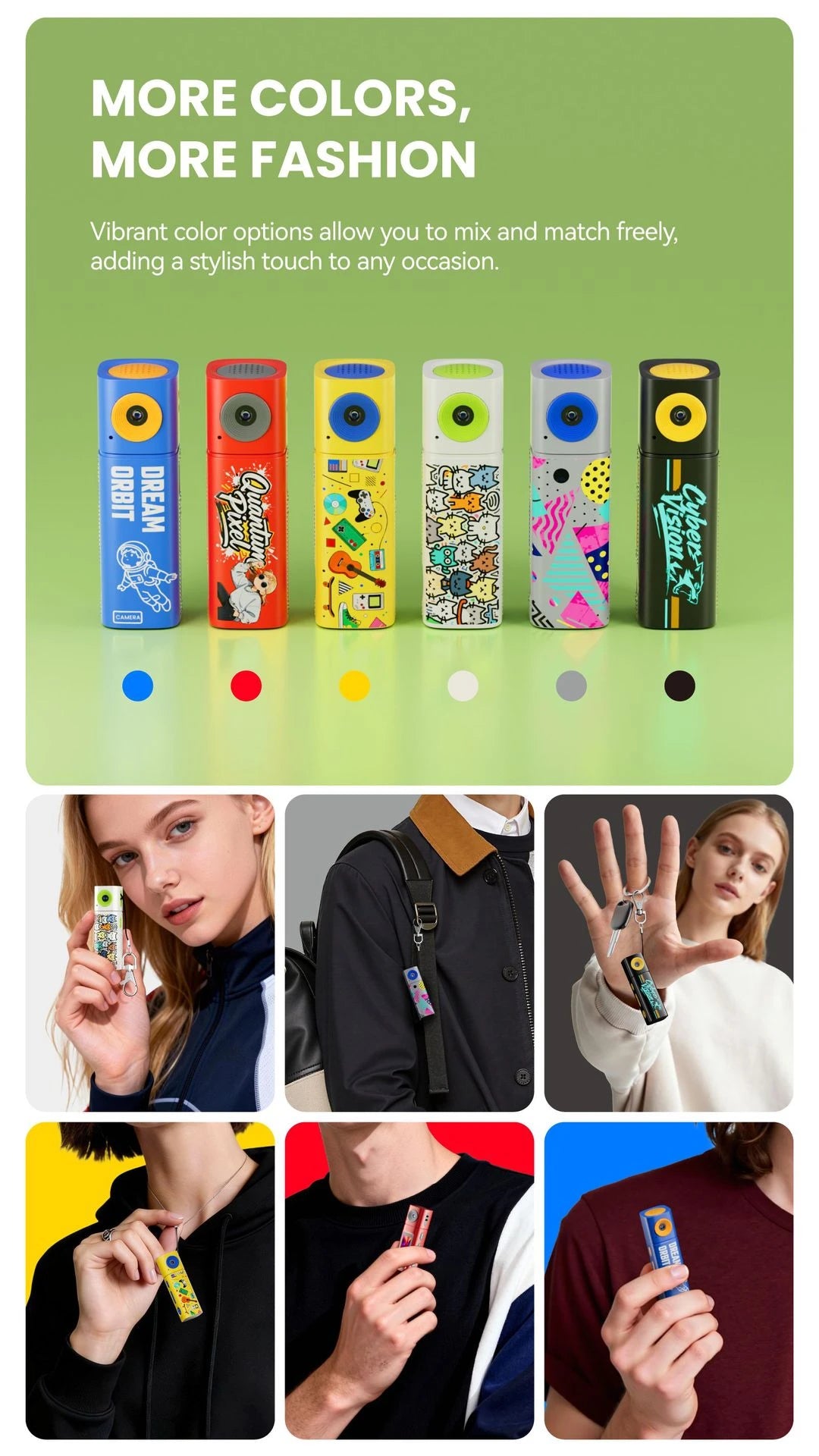 Lenovo 2K Sports Camcorder Lipstick Mini Camera 230° Rotatable Lens Compact Portable LCD Screen For Students Outdoor Photography