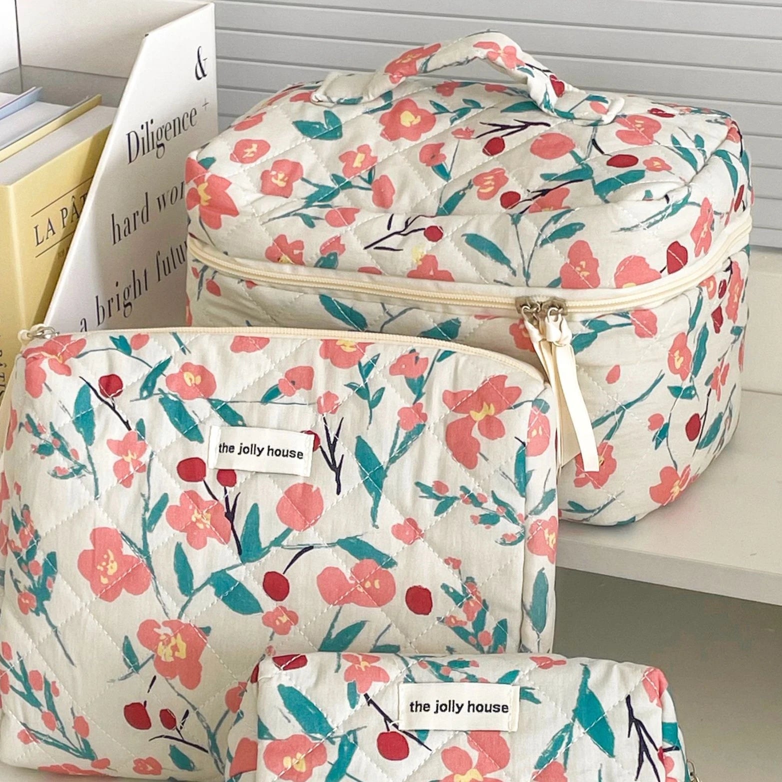 1pc/Set Pink Flower Print Makeup Bag Premium Travel Organizer Cosmetic Bag Makeup Bag Pouch Skincare Bag Toiletry Bag