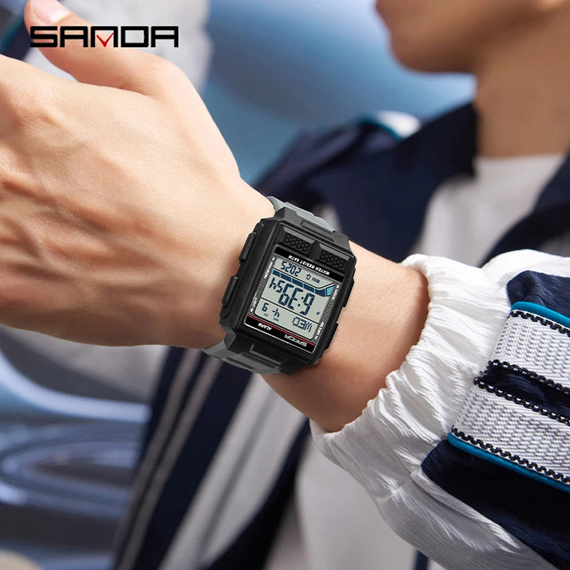 SANDA 2212 Fashion Electronic Watch Alarm Clock Luminous Calendar Water Resistant Shockproof Sports Digital Watches for Man