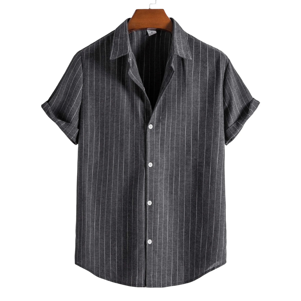 2026 Men's Striped Shirts Fashion Holiday Style Short Sleeve Casual Shirts Comfortable Loose Street Tops Men Summer Basic Shirts