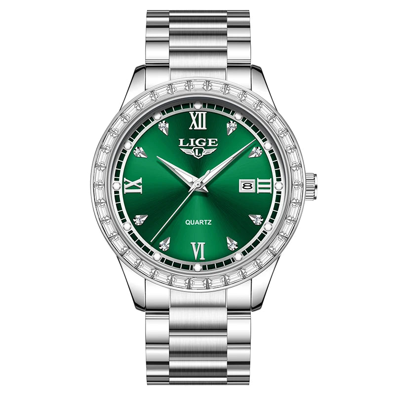 LIGE Creative Diamond Design Watch Women Waterproof Stainless Steel Luminous Ladies Watches Simple Elegant Quartz Wristwatch