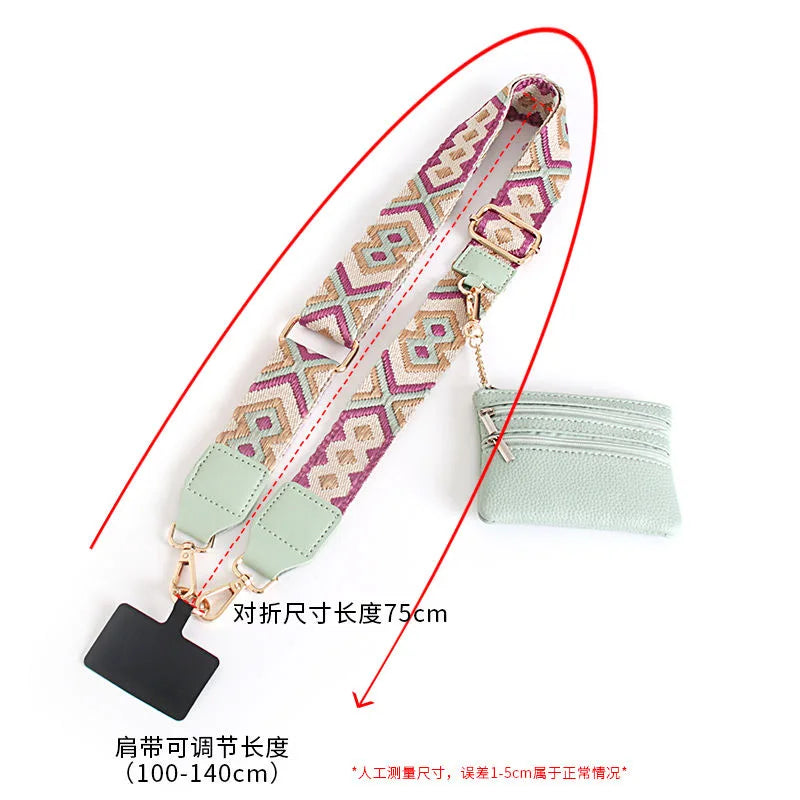 Phone Lanyard With Zippered Pouch Adjustable Perforation-Free Design Detachable Cross Strap