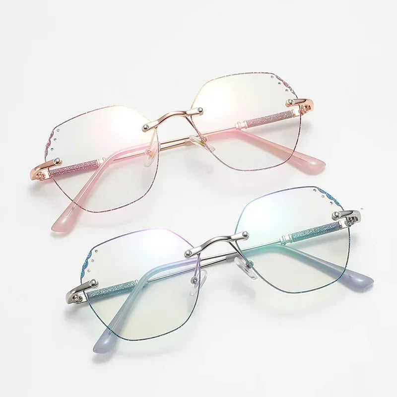Shining Rimless Photochromic Myopia Glasses for Women Oversize Blue Light Blocking Computer GLasses UV Protection Sunglasses