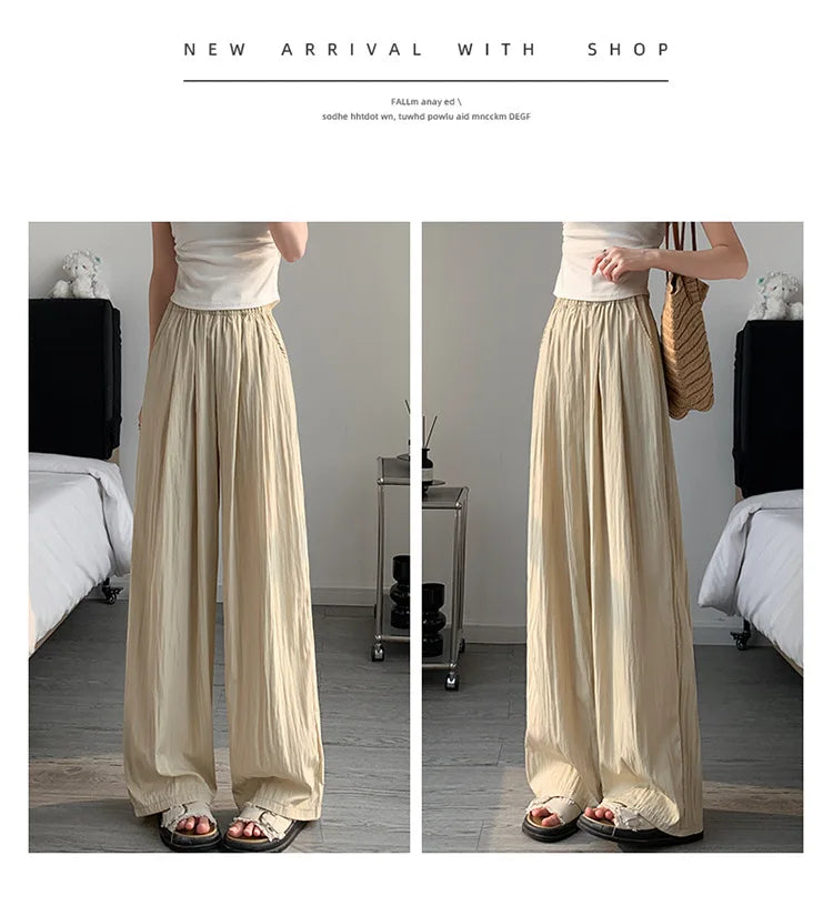 BIVIGAOS Lazy Style Loose Wide Leg Pants Women Summer Coloured Thin Casual Tide Straight Ice Silk Japanese Sunscreen Pants
