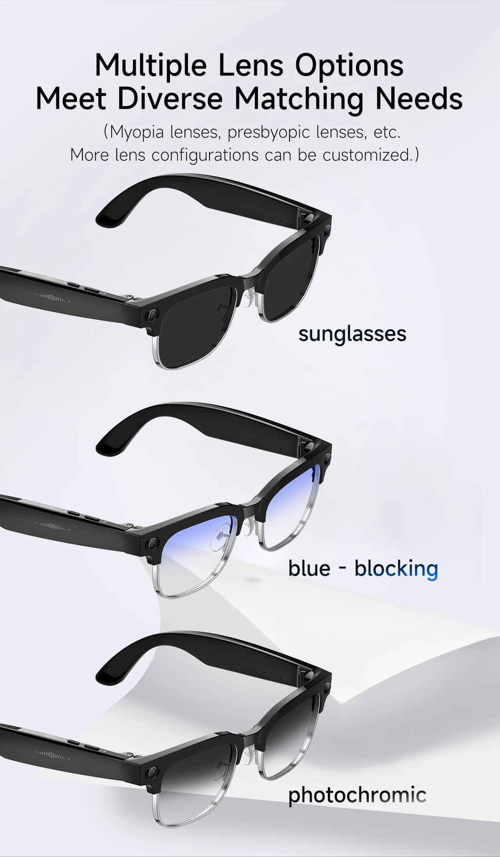 New Upgrade 800W Pixel Smart Glasses With Camera Video Recording AI Photo Recognition Call Language Translation Voice Sunglasses