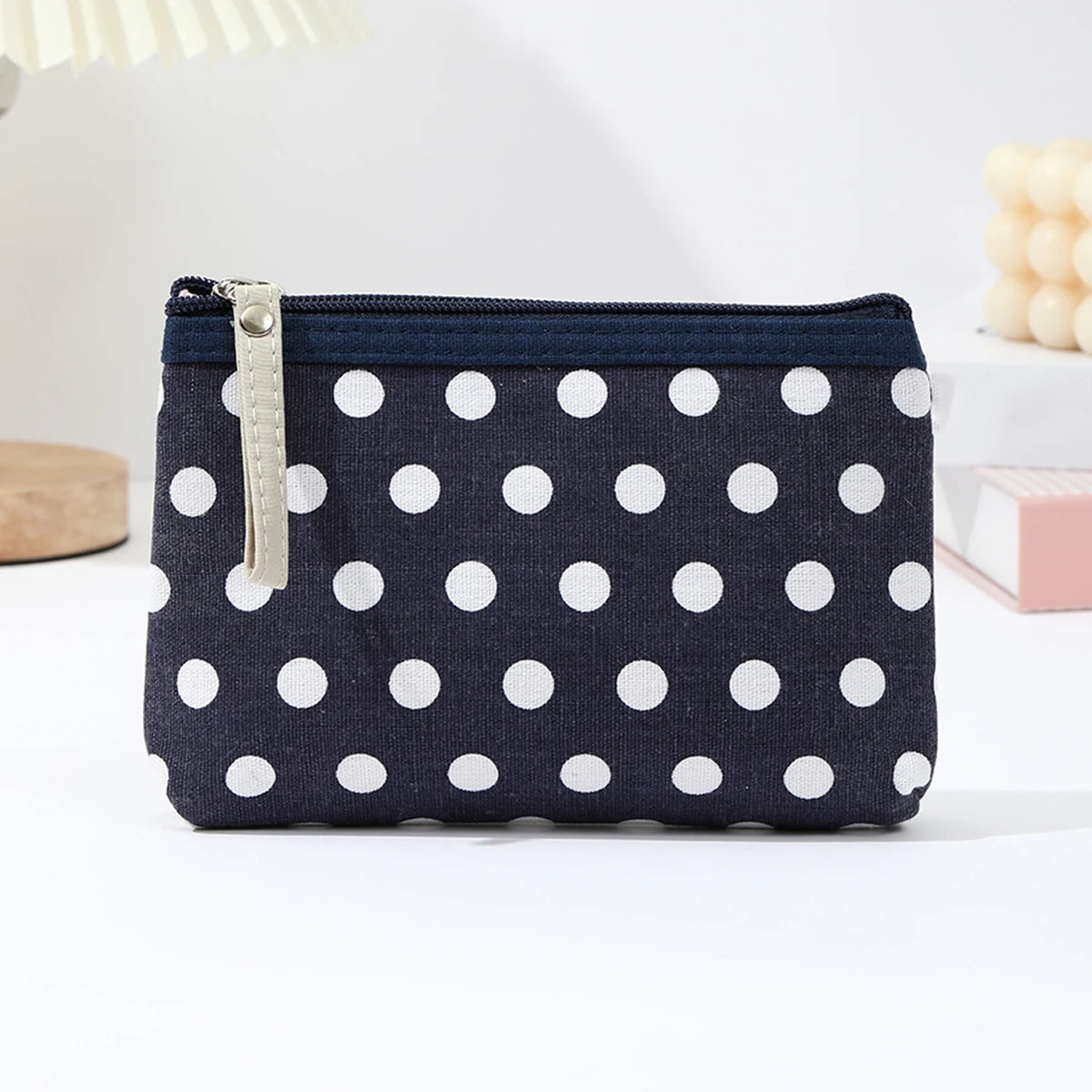 Small Fresh Canvas Dot Makeup Bag Simple and portable skincare storage bag Korean version student pencil case wallet