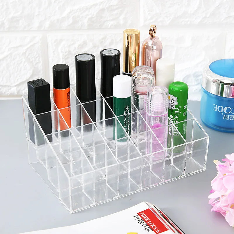 Clear 24 Grid Lipstick Stand Case Makeup Organizer Storage Box Lipstick Display Stand Holder Cosmetic Jewelry Organizer Box