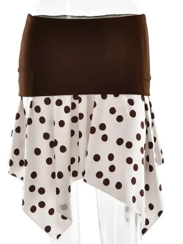 Fantoye Summer New Print Polka Dots Women Skirt Coffee Patchwork High Waist Mini Skirt Female Casual Y2k Vacation Beachwear 2025