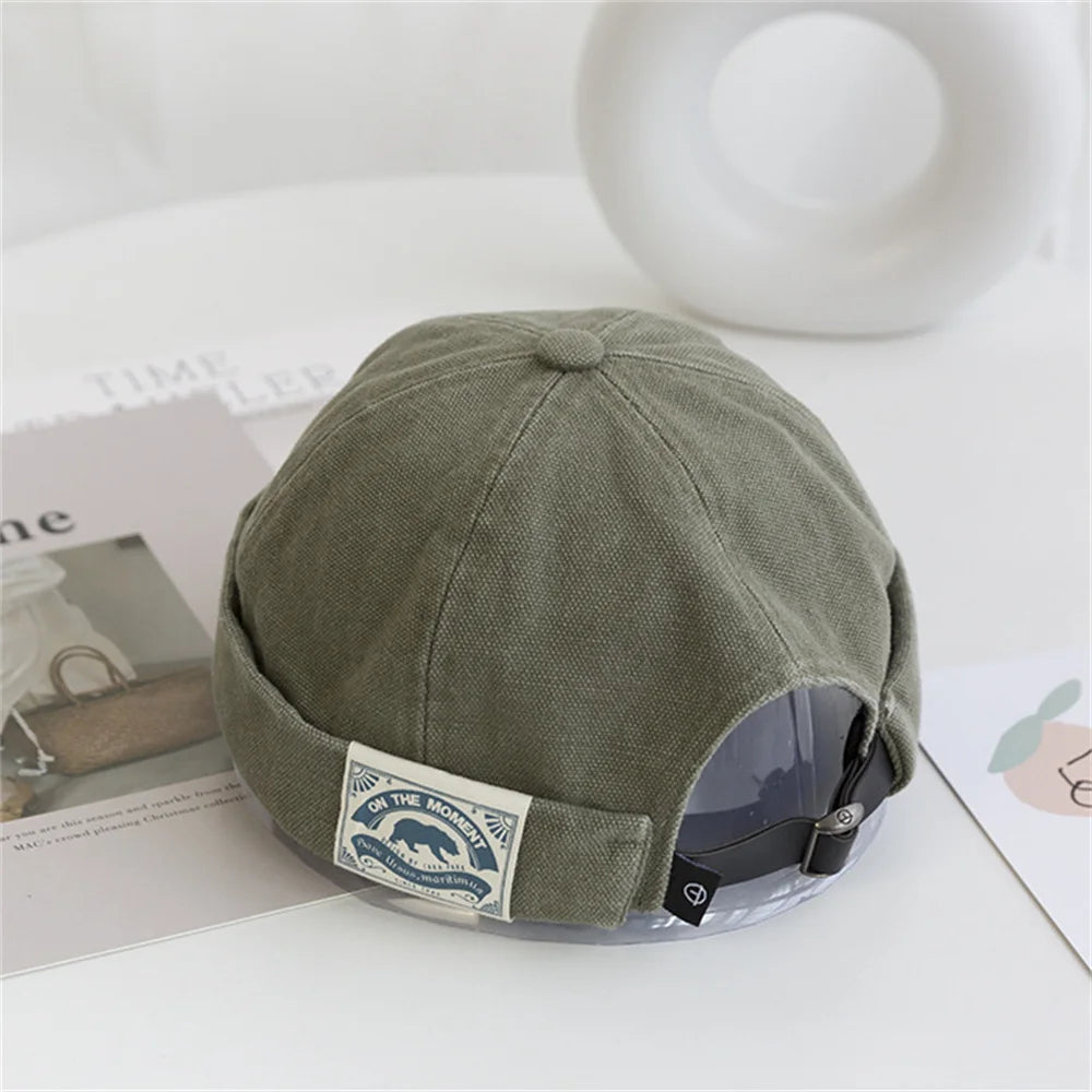 Retro Letter Label Brimless Caps Unisex Solid Color Beanie Men Women Summer Street Adjustable Docker Hats Melon Cap Hip Hop Cap