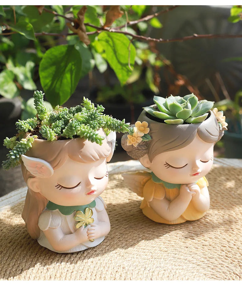 Cute Girl Flower Pot for Succulents, Decorative Planters Girls Portrait Garden Pots for Home Decor Desktop Ornament