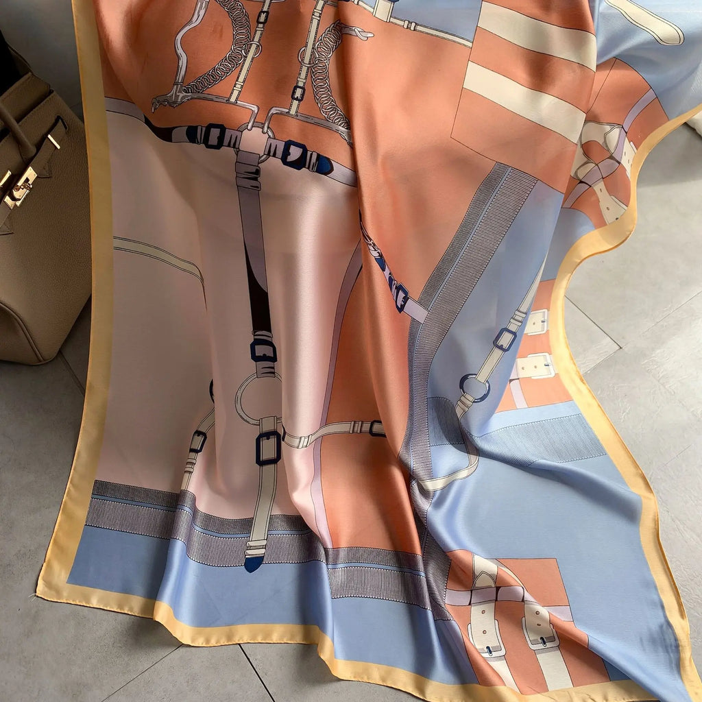 New Silk Long Scarf Women Luxury Shawls Design Sunscreen Outdoor Beach Towel Large Shawl Plain Soft Turban Headband Shawl Beach
