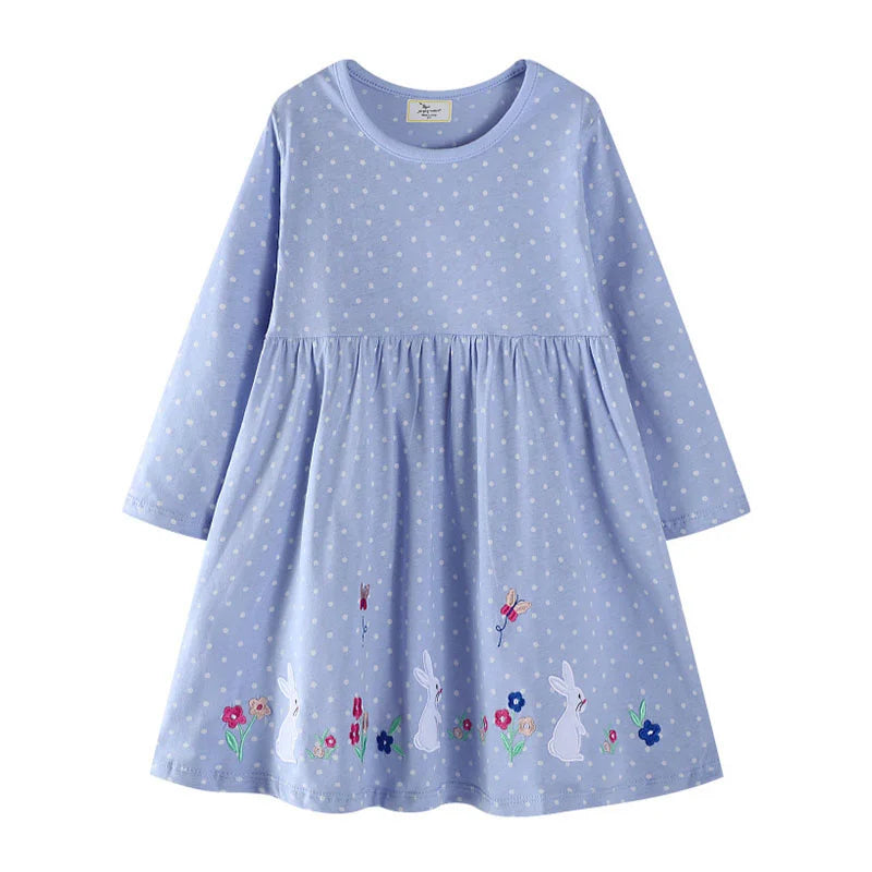 Jumping Meters 2-7T Princess Girls Dresses Buttons Hot Selling Long Sleeve Animals Baby Girls Clothes Party Kids Frocks Costume