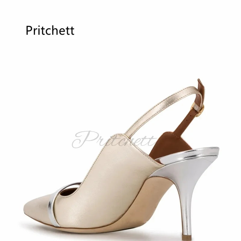 High Heeled Slingback Women's Sandals Covered Pointed Toe Thin Heels Trending Shoes Spring Summer Buckle Strap Office Shoes