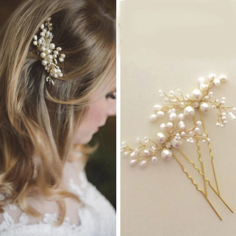 Bridal handmade pearl hairpins headpieces wedding dresses pin hair accessories for woman