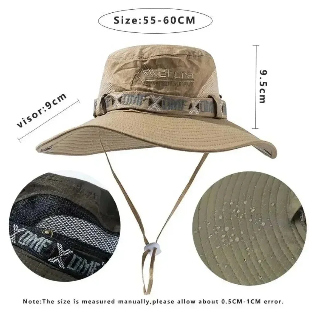 1pc bucket hat Summer Men UV Protection Hiking Beach Sunscreen Cap Bucket Hats Summer Hunting Hat Mesh Fisherman Safari Hat ﻿