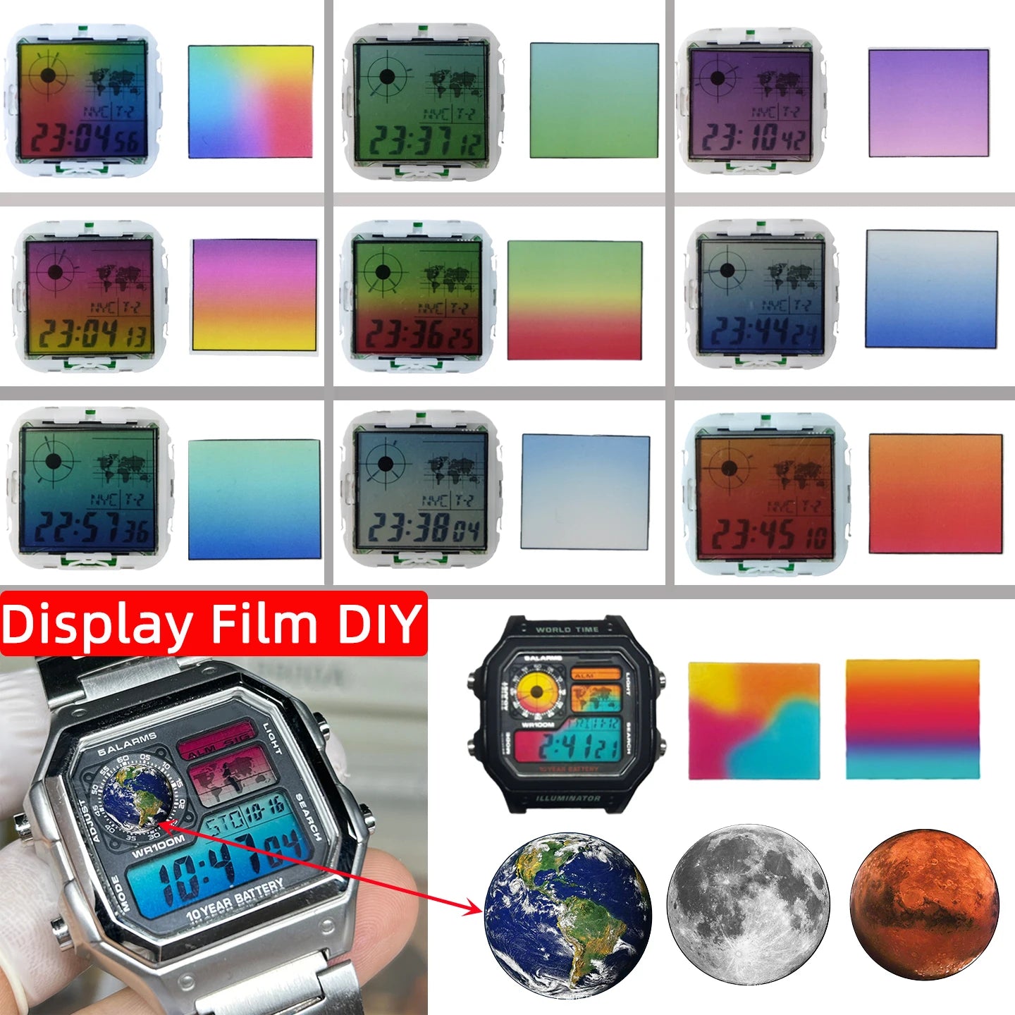 Color Display Film for Casio AE-1200 AE-1300, DIY Screen Modification Overlay Sticker, High-Quality Watch Dial Upgrade Kit