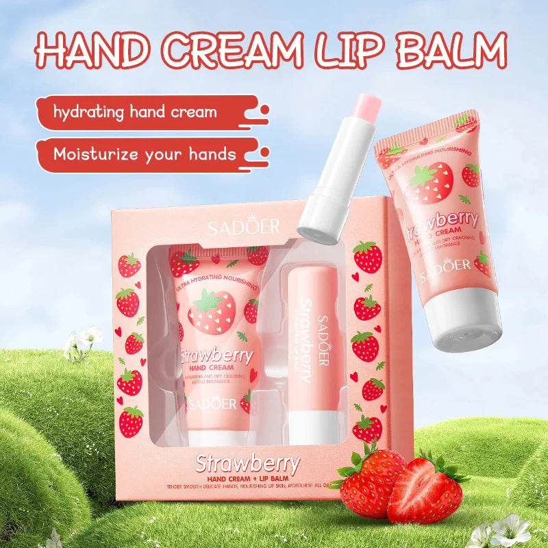 2pcs/Set SADOER Avocado Hand Cream Lip Balm Skin Care Sets Moisturizing Plump Anti Wrinkle Lips Lipstick Plumper Skin Care