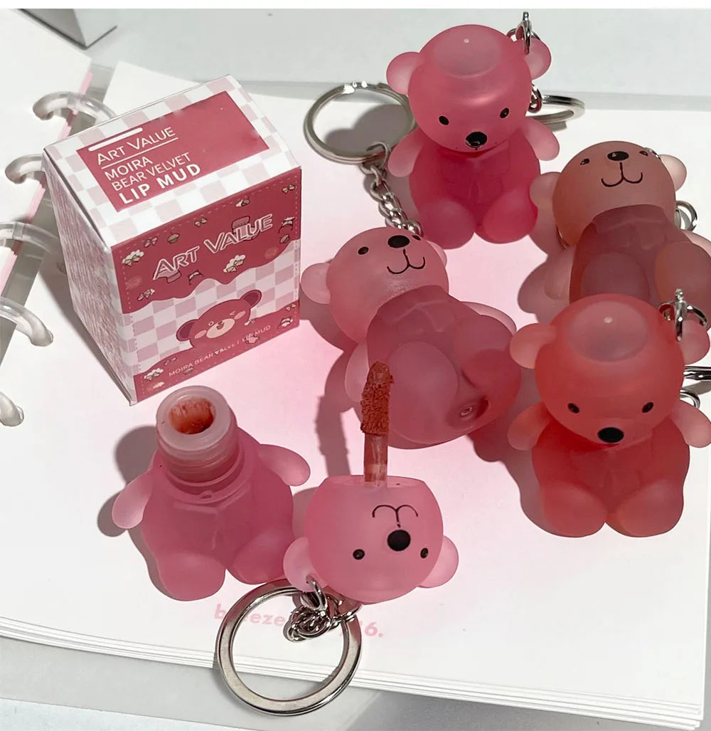 ART VALUE Cute Bear Liquid Lipstick Keychain Matte Nude Sexy Red Lipgloss Lasting Non-stick Cup Lipstick Makeup Lip Stain Tint
