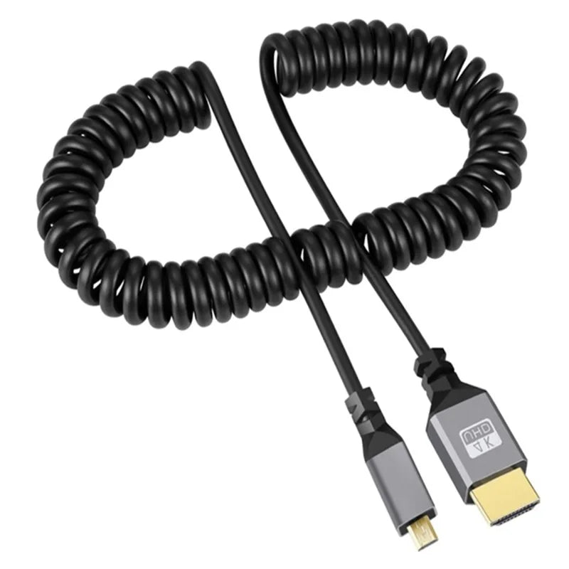 0.5-2.4M 4K Micro HDMI Cable 4K 60HZ Micro HDMI-Compatible TO HDMI Coiled Extension Flexible Spiral Cable  For PC Monitor TV