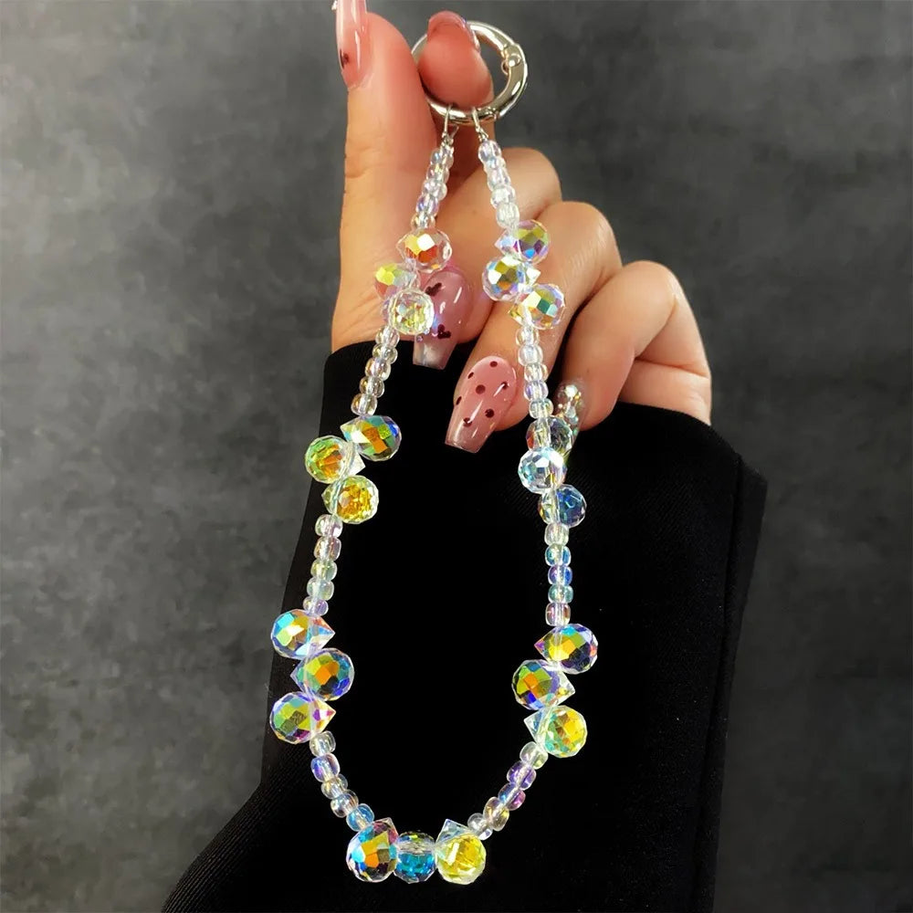 Luxury Sparkle Butterfly Rhinestone Bead Phone Bracelet Strap Charm Chain Knot Cellphone Lanyard Keychain Bag Camera Keychain Pe