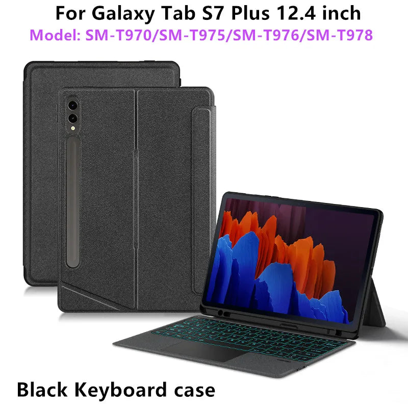 HUWEI Magic Keyboard For Samsung Galaxy Tab S9 S8 S7 Plus FE 12.4" Case Smart Backlit TouchPad Spanish Portuguese Keyboard Cover