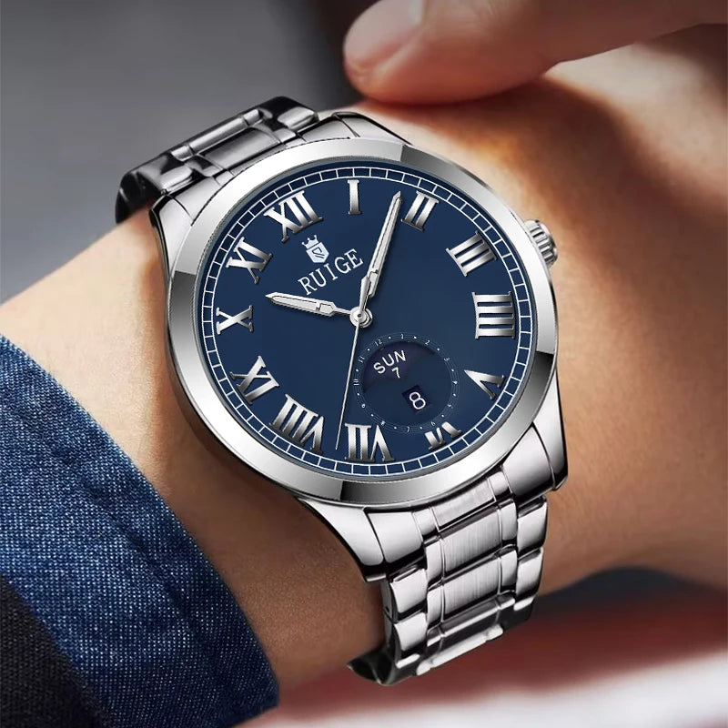 RUIGE hollowed out weekly calendar men's fully automatic mechanical watch stainless steel men's luminous waterproof watch