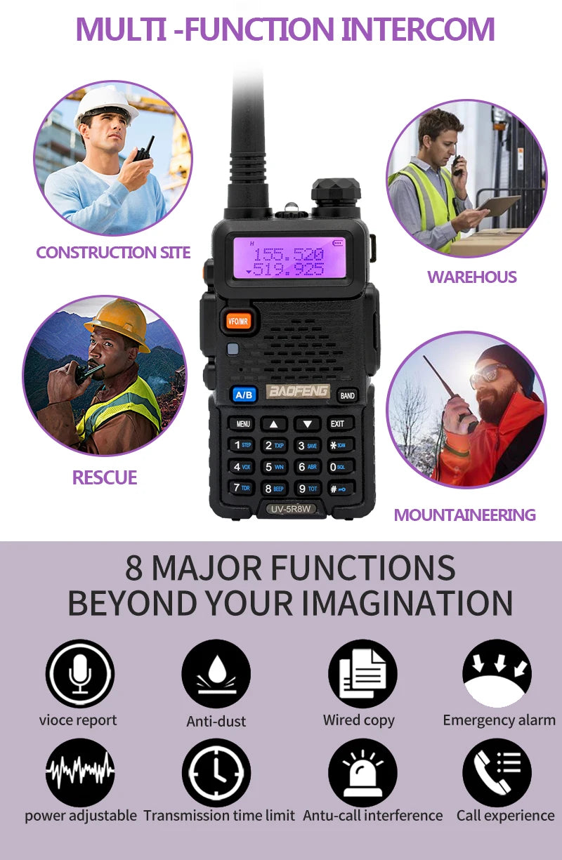 2PCS Baofeng UV 5R 5W 8W Walkie Talkie Portable Ham CB Radio Dual Band VHF UHF FM Transceiver Two Way Radio UV82 S9 K5 Plus