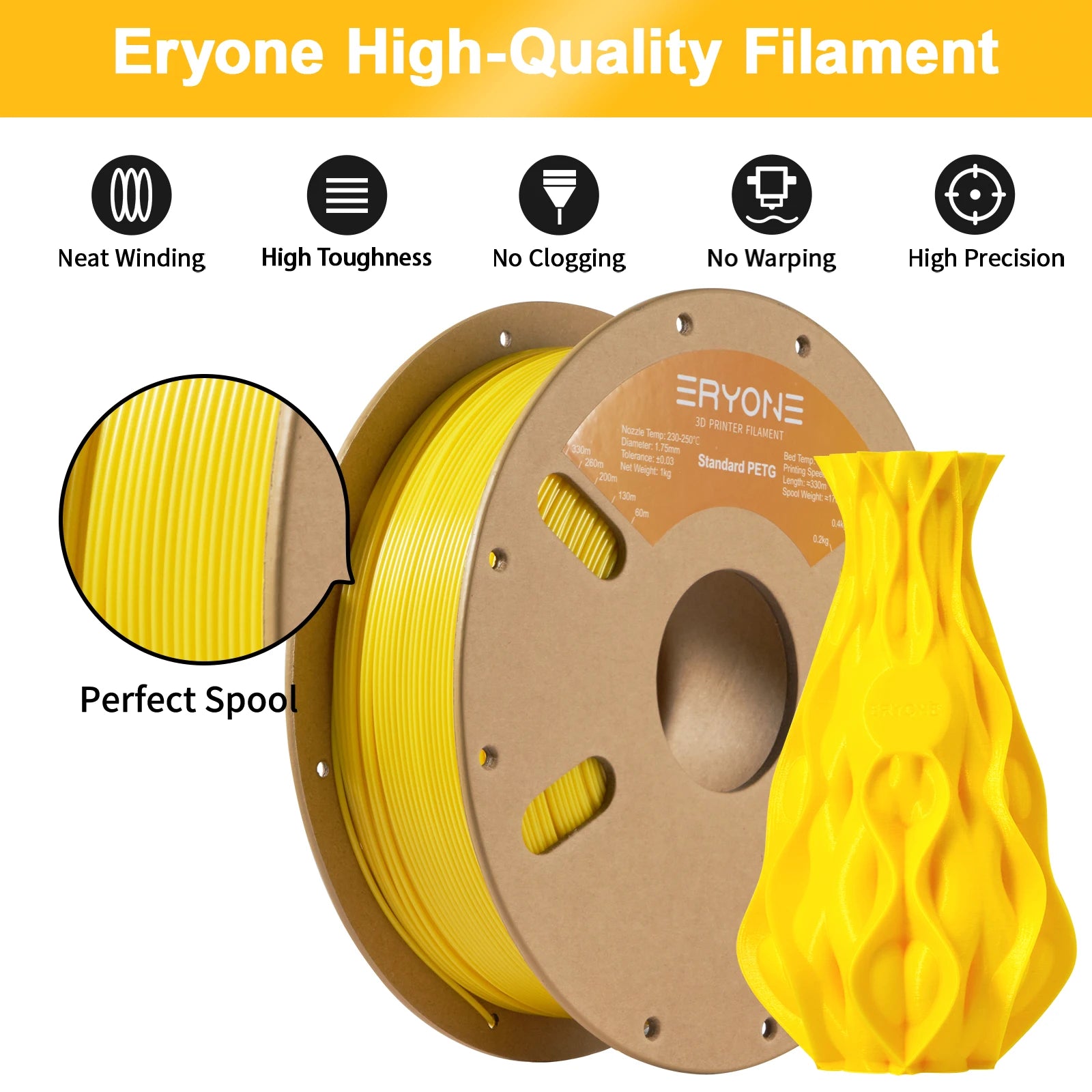 ERYONE 1/5/10KG PETG Filament 3D Print 1.75mm,Multicolor Available,1kg petg filament,3D Printing Filament Wholesal ,1KG/Spool