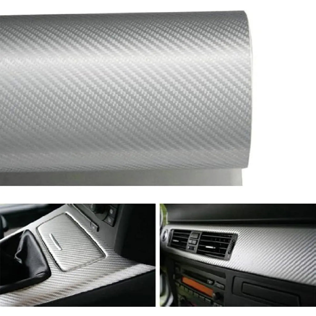DIYAH 3D Silver Carbon Fiber Film Twill Weave Vinyl Sheet Roll Wrap DIY Decals (120" X 60" / 10FT X 5FT)