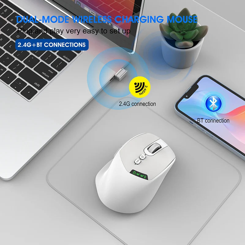 T02 Pro Wireless Mouse OLED Display,Dual Bluetooth/USB Connection,Quiet Design and Compatible with PC/Notebook