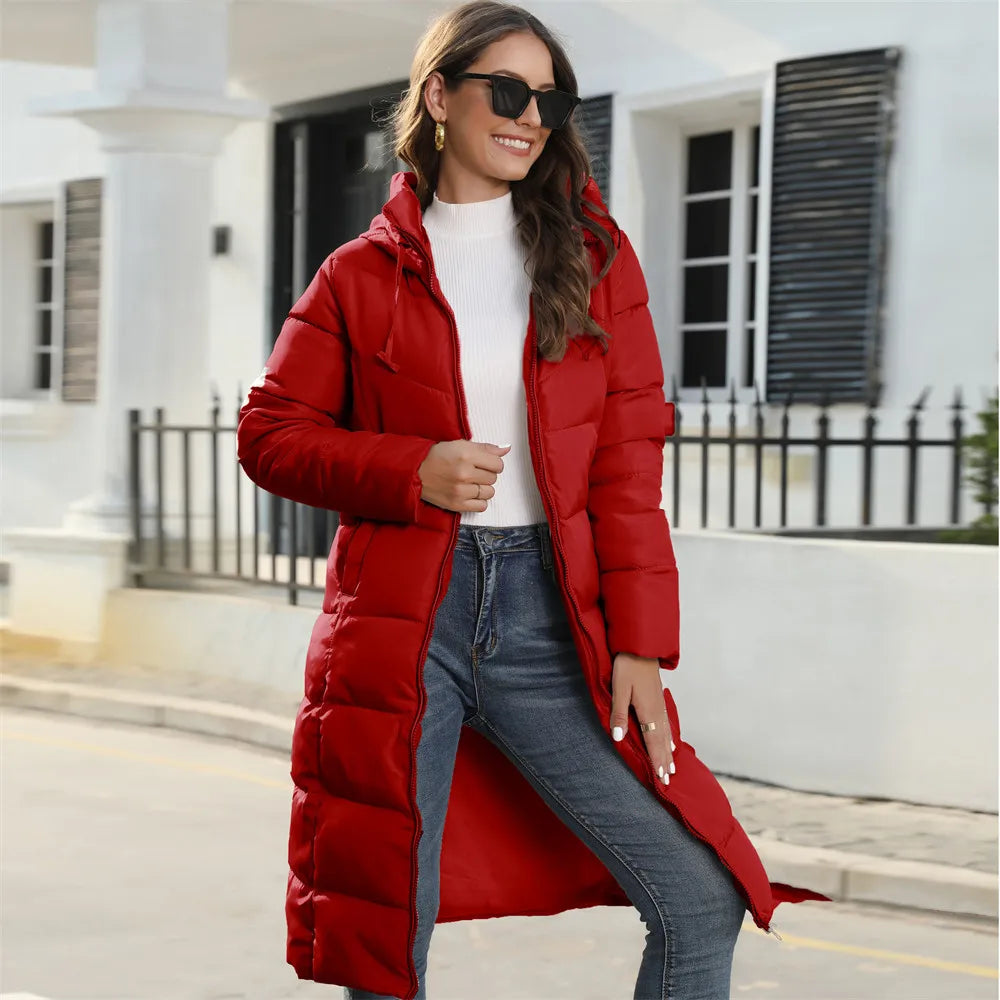 Winter Hooded Women's Cotton Padded Jacket Mid-length Keep Warm Coats Thickened Slim Fit Outwear
