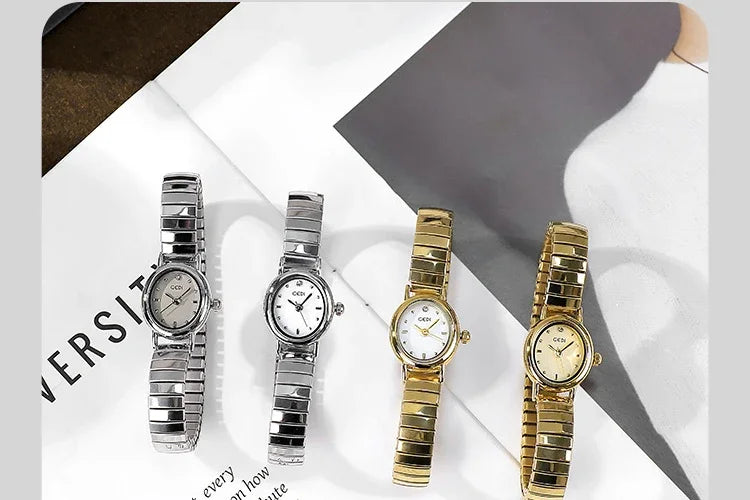 Women Watch for Girls Small Wrist Quartz Reloj Muje Sliver Grey Gold Oval Orologio Ladies Wristwatch Stainless Steel Band Clock